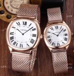 Fake Drive De Cartier Rose Gold Watch White Roman Dial